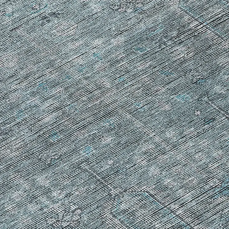 8' Teal Blue And Gray Round Southwestern Washable Indoor Outdoor Area Rug