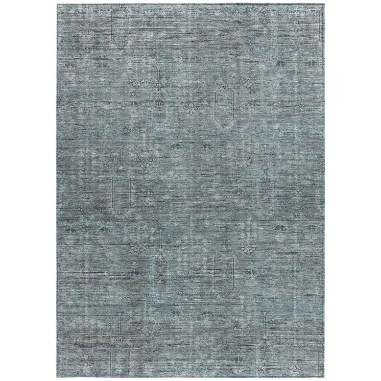 10' X 14' Teal Blue And Gray Southwestern Washable Indoor Outdoor Area Rug