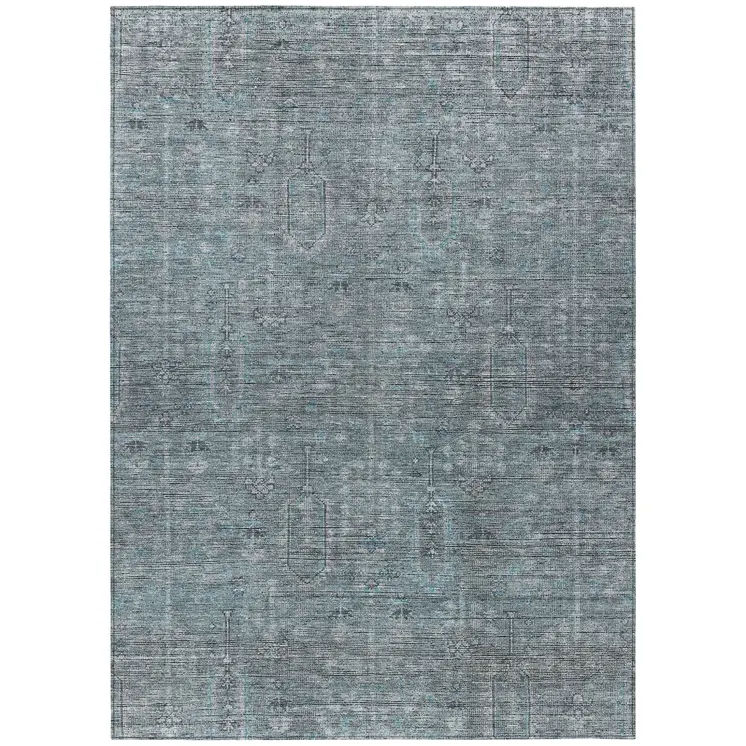10' X 14' Teal Blue And Gray Southwestern Washable Indoor Outdoor Area Rug