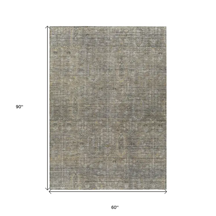 5' X 8' Taupe Gray And Beige Southwestern Washable Indoor Outdoor Area Rug