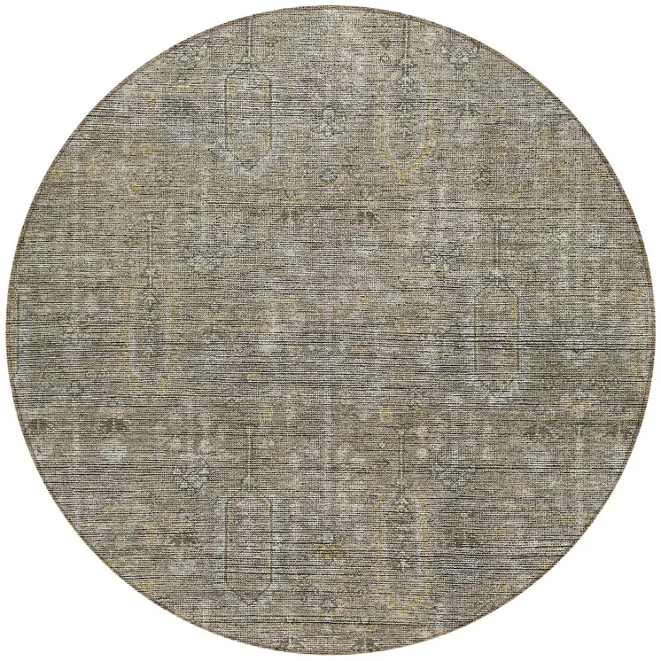 8' Taupe Gray And Beige Round Southwestern Washable Indoor Outdoor Area Rug