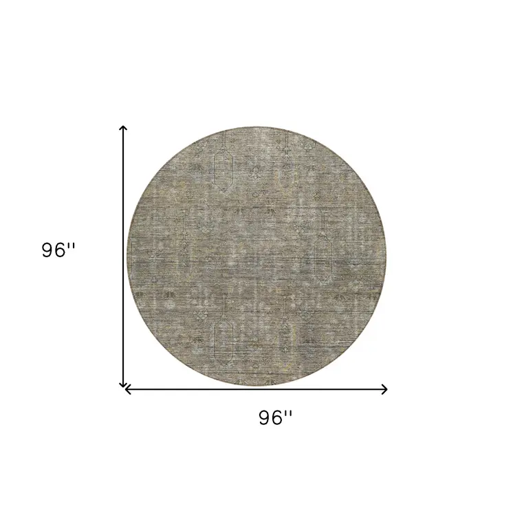 8' Taupe Gray And Beige Round Southwestern Washable Indoor Outdoor Area Rug