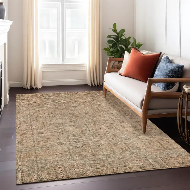 3' X 5' Terra Cotta And Copper Southwestern Washable Indoor Outdoor Area Rug