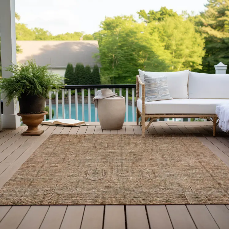 3' X 5' Terra Cotta And Copper Southwestern Washable Indoor Outdoor Area Rug