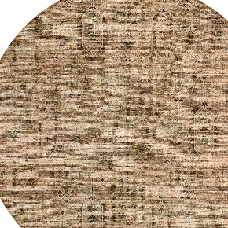 8' Terra Cotta And Copper Round Southwestern Washable Indoor Outdoor Area Rug