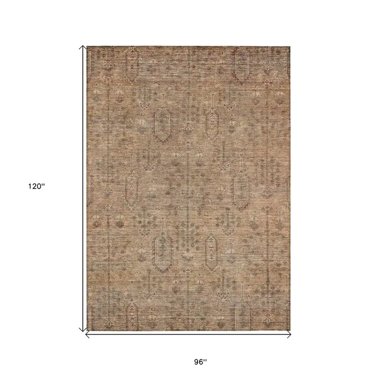 8' X 10' Terra Cotta And Copper Southwestern Washable Indoor Outdoor Area Rug