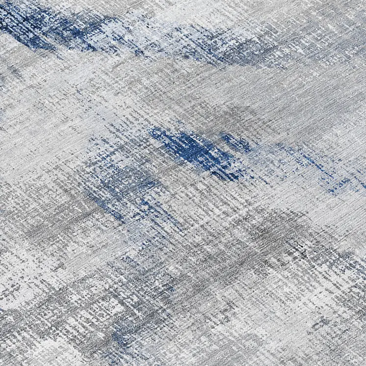 8' Gray Silver And Blue Round Abstract Washable Indoor Outdoor Area Rug
