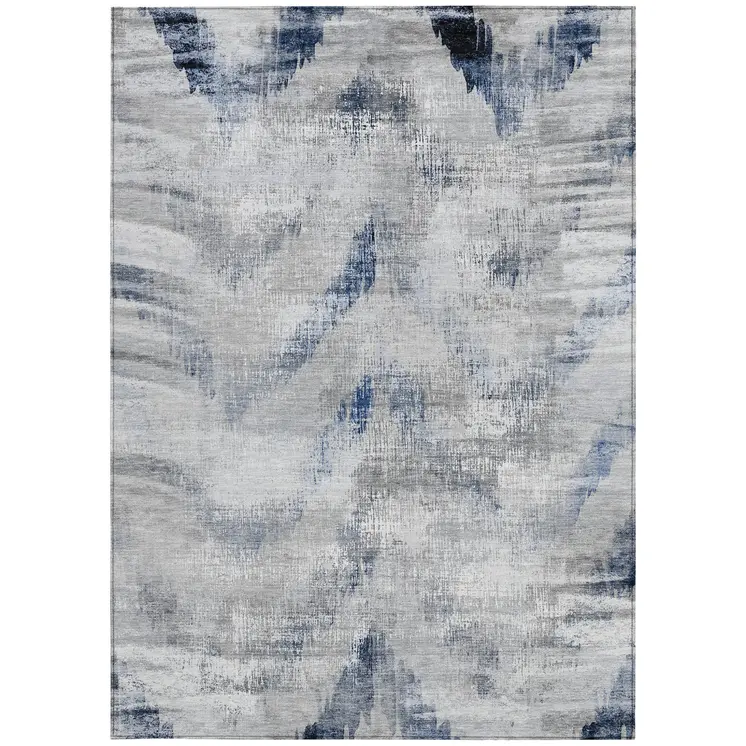 9' X 12' Gray Silver And Blue Abstract Washable Indoor Outdoor Area Rug