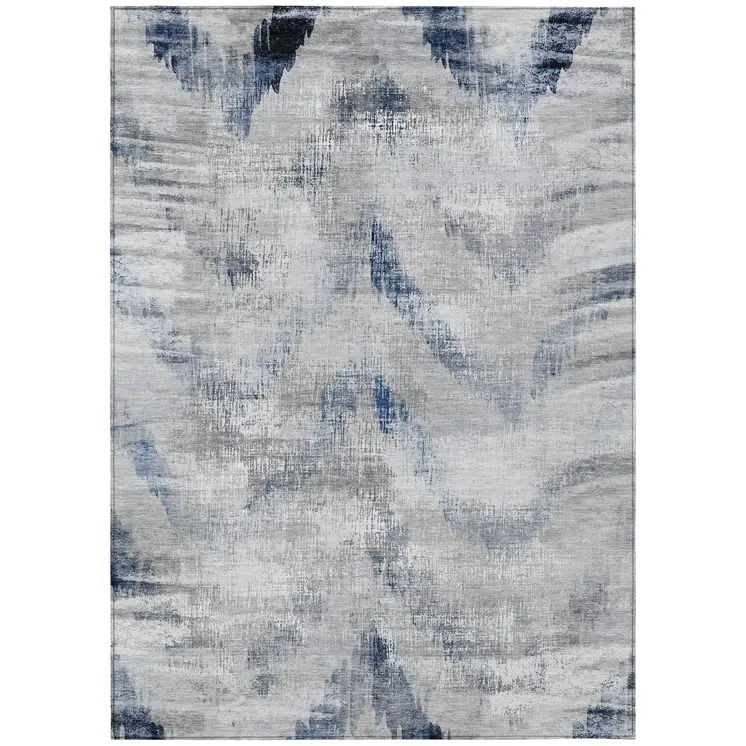 9' X 12' Gray Silver And Blue Abstract Washable Indoor Outdoor Area Rug
