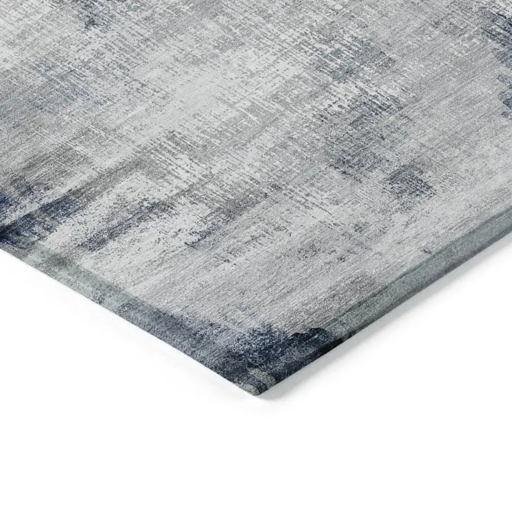 9' X 12' Gray Silver And Blue Abstract Washable Indoor Outdoor Area Rug