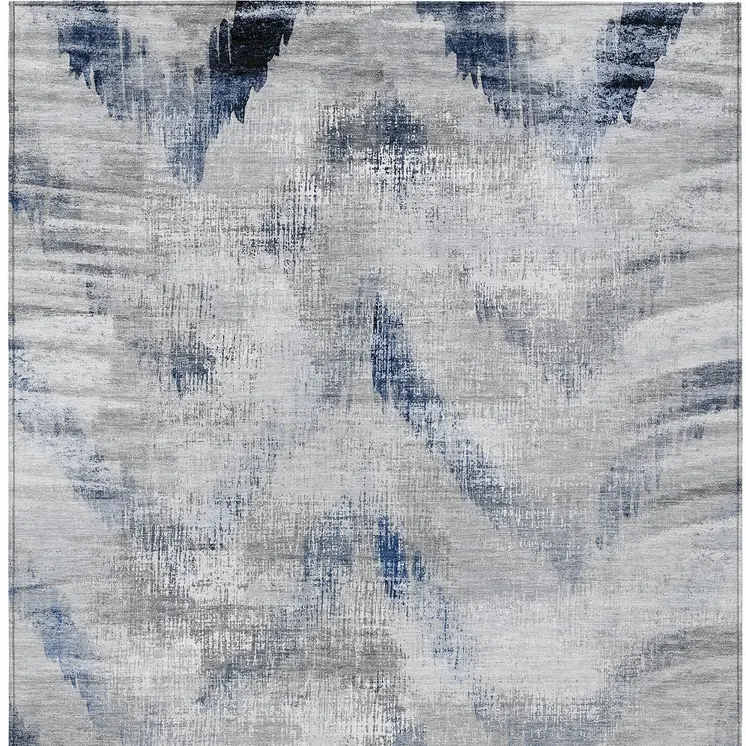 9' X 12' Gray Silver And Blue Abstract Washable Indoor Outdoor Area Rug