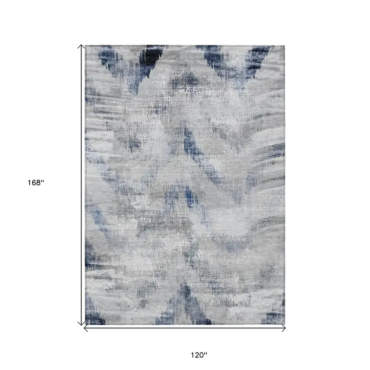 10' X 14' Gray Silver And Blue Abstract Washable Indoor Outdoor Area Rug
