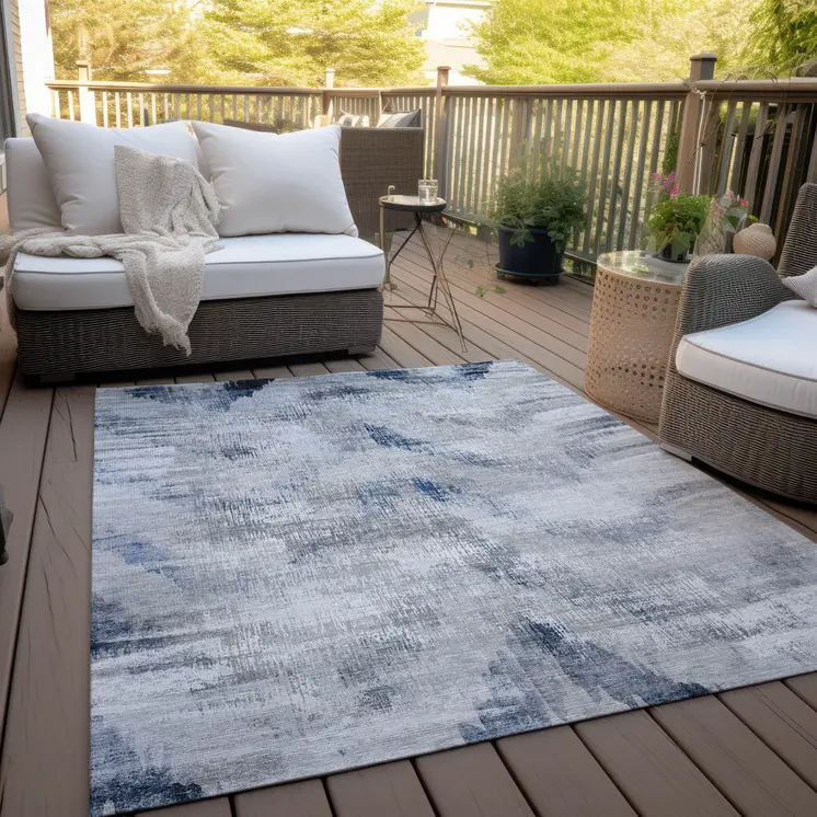 10' X 14' Gray Silver And Blue Abstract Washable Indoor Outdoor Area Rug