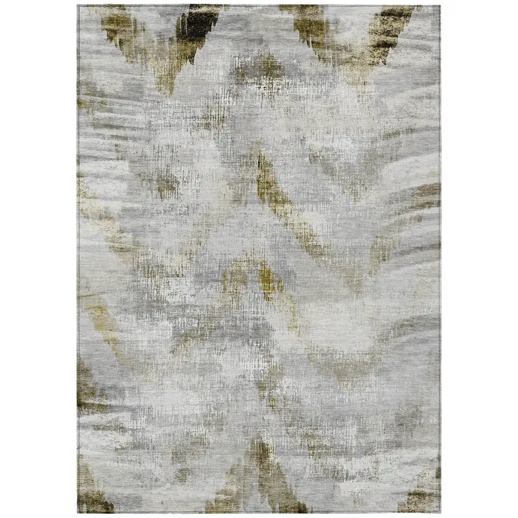 3' X 5' Taupe Gray And Brown Abstract Washable Indoor Outdoor Area Rug