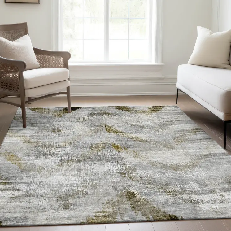 3' X 5' Taupe Gray And Brown Abstract Washable Indoor Outdoor Area Rug