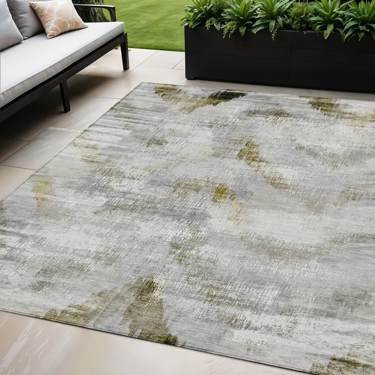 5' X 8' Taupe Gray And Brown Abstract Washable Indoor Outdoor Area Rug