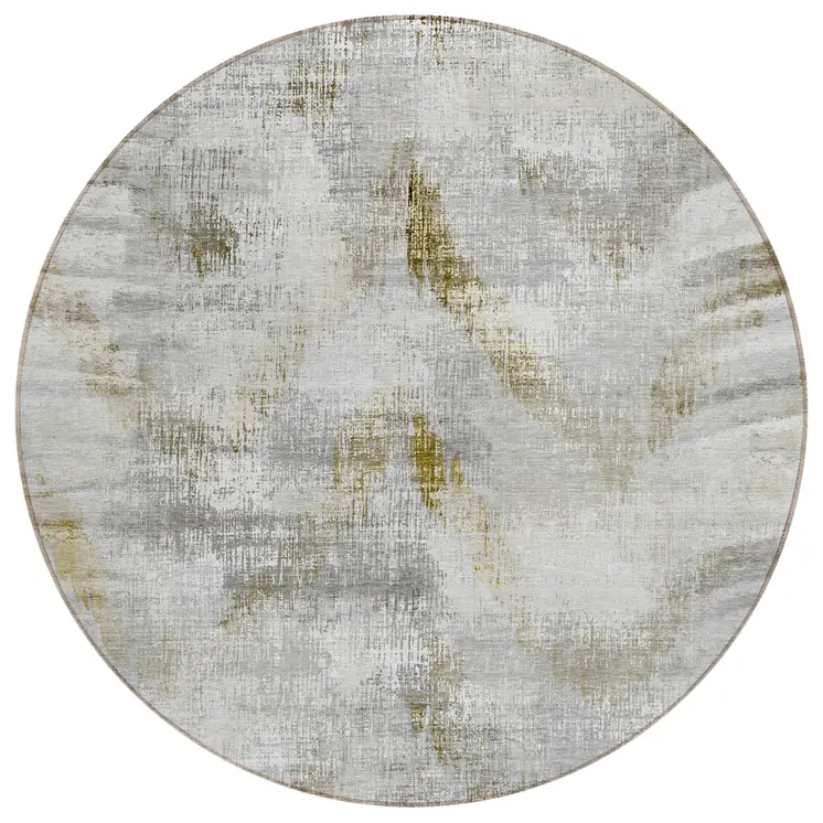 8' Taupe Gray And Brown Round Abstract Washable Indoor Outdoor Area Rug