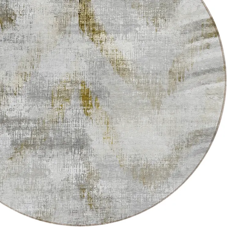 8' Taupe Gray And Brown Round Abstract Washable Indoor Outdoor Area Rug