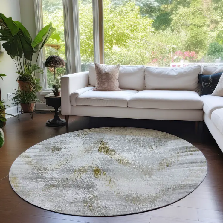 8' Taupe Gray And Brown Round Abstract Washable Indoor Outdoor Area Rug
