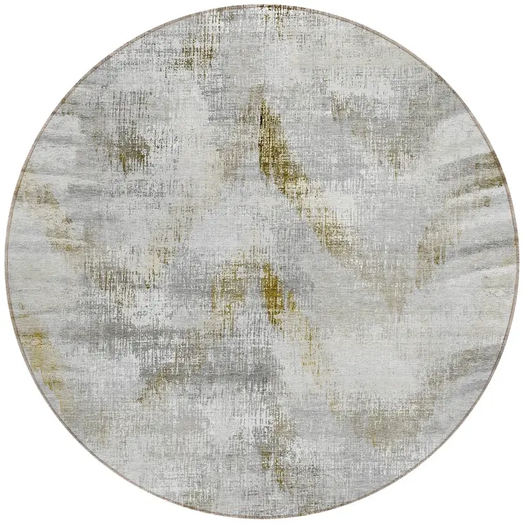 8' Taupe Gray And Brown Round Abstract Washable Indoor Outdoor Area Rug
