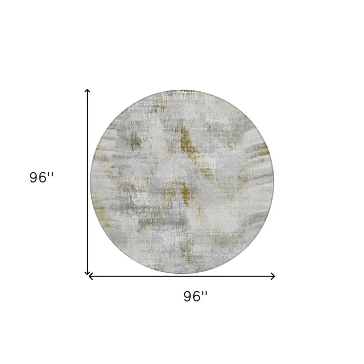 8' Taupe Gray And Brown Round Abstract Washable Indoor Outdoor Area Rug