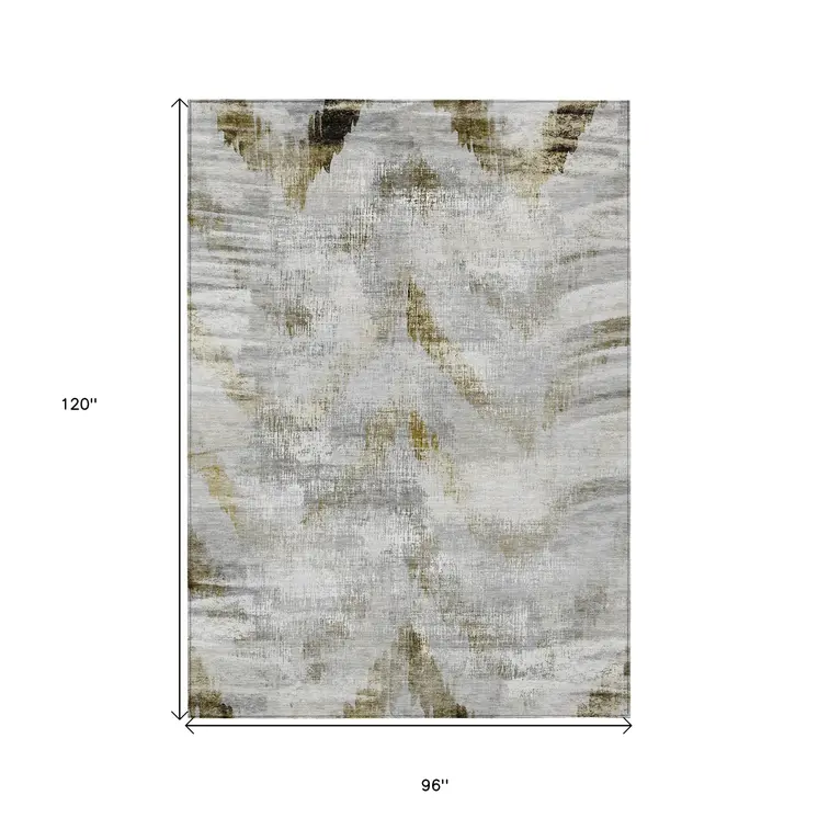 8' X 10' Taupe Gray And Brown Abstract Washable Indoor Outdoor Area Rug