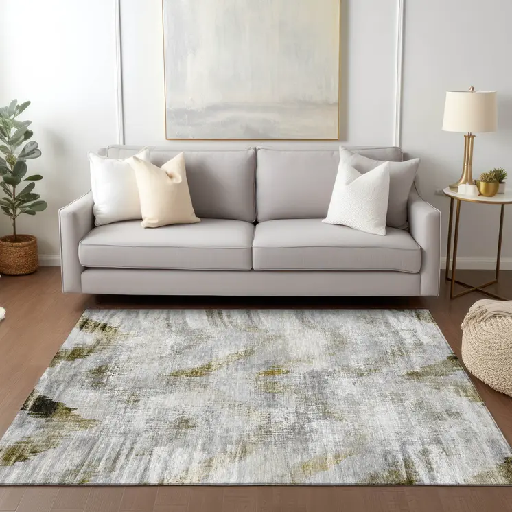 8' X 10' Taupe Gray And Brown Abstract Washable Indoor Outdoor Area Rug