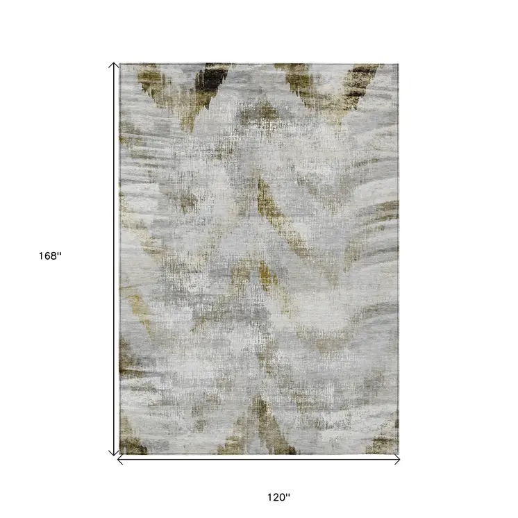 10' X 14' Taupe Gray And Brown Abstract Washable Indoor Outdoor Area Rug