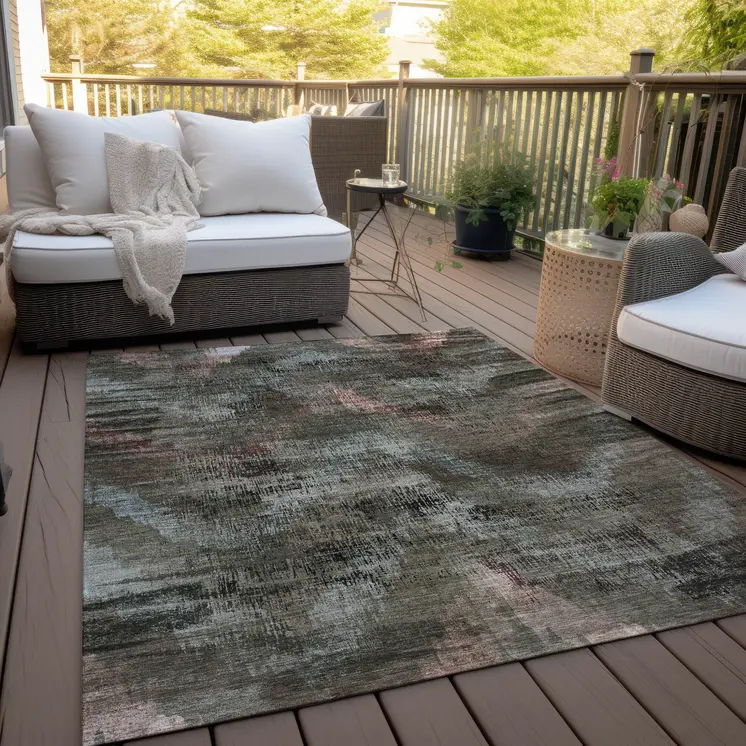 3' X 5' Brown Taupe And Salmon Abstract Washable Indoor Outdoor Area Rug