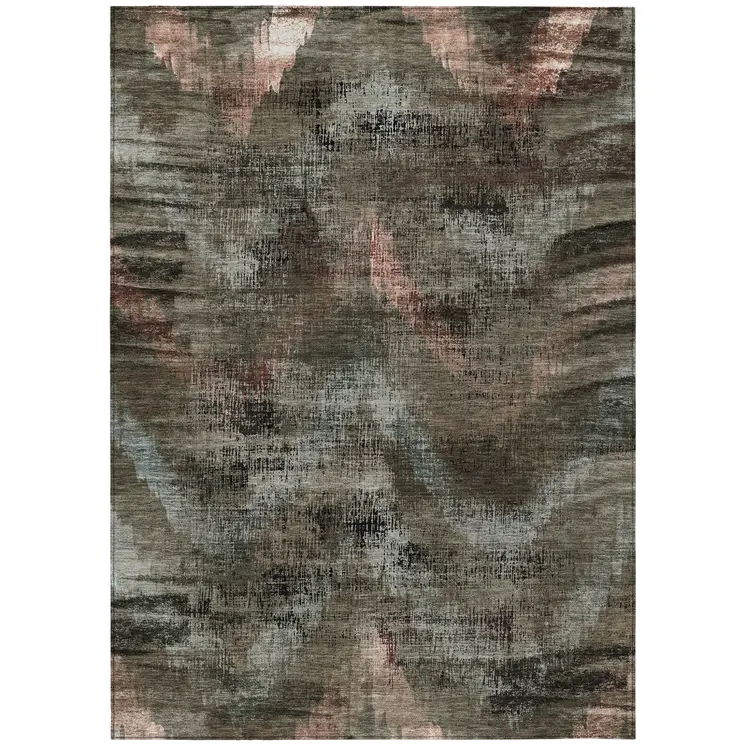 3' X 5' Brown Taupe And Salmon Abstract Washable Indoor Outdoor Area Rug
