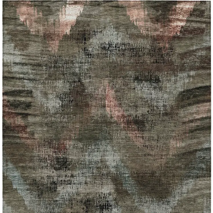 5' X 8' Brown Taupe And Salmon Abstract Washable Indoor Outdoor Area Rug