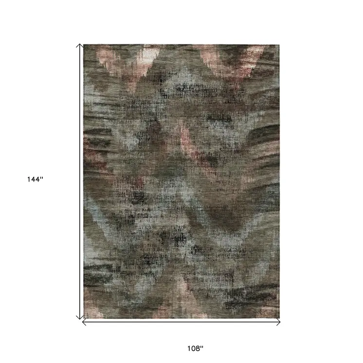 9' X 12' Brown Taupe And Salmon Abstract Washable Indoor Outdoor Area Rug