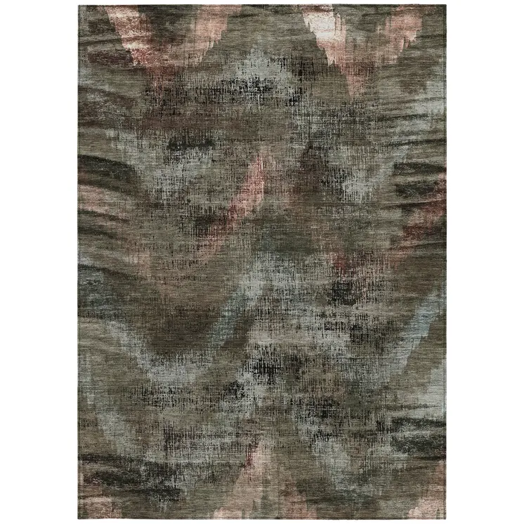 9' X 12' Brown Taupe And Salmon Abstract Washable Indoor Outdoor Area Rug