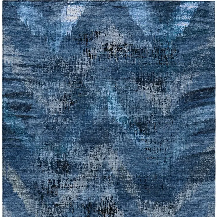 3' X 5' Navy Blue And Sky Blue Abstract Washable Indoor Outdoor Area Rug