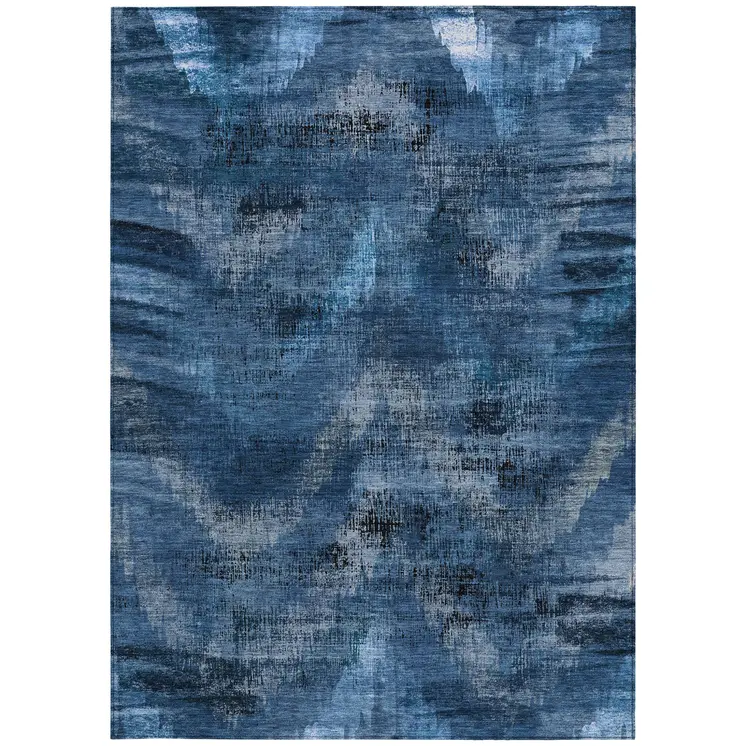 5' X 8' Navy Blue And Sky Blue Abstract Washable Indoor Outdoor Area Rug