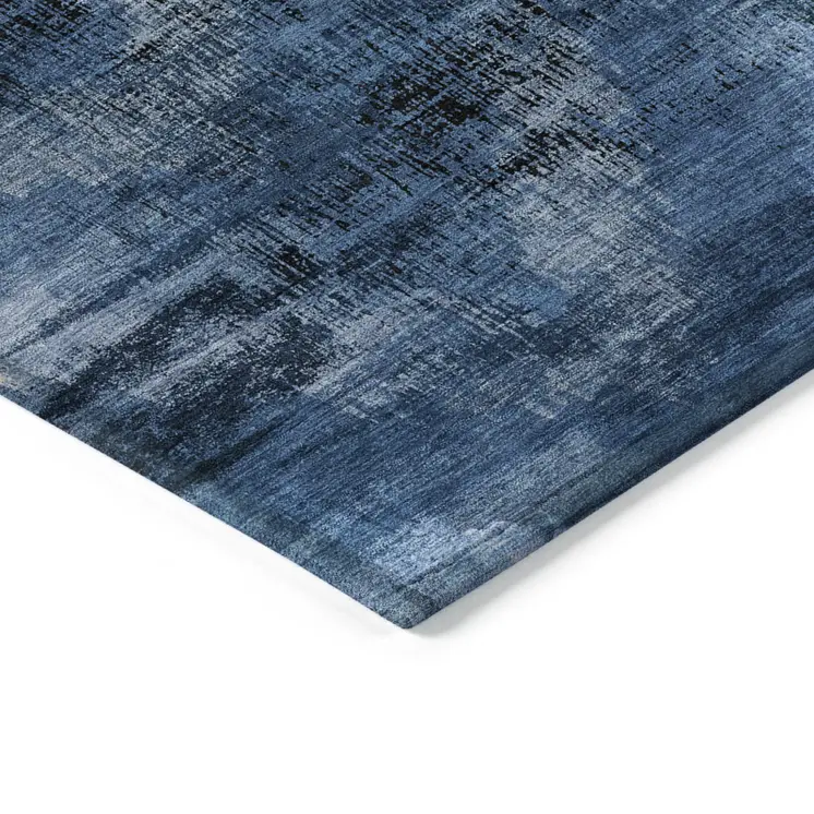 8' X 10' Navy Blue And Sky Blue Abstract Washable Indoor Outdoor Area Rug
