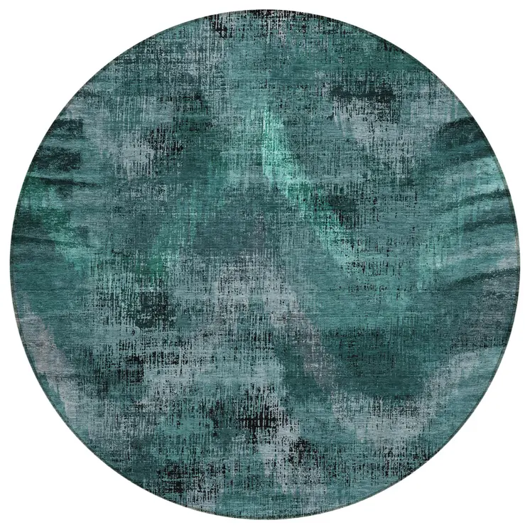 8' Fern Green And Emerald Round Abstract Washable Indoor Outdoor Area Rug