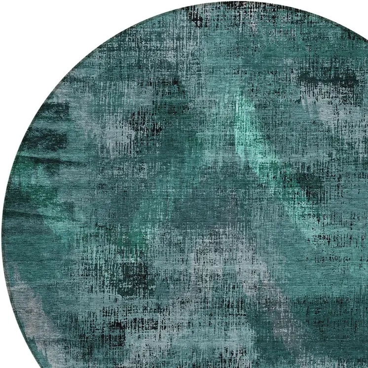 8' Fern Green And Emerald Round Abstract Washable Indoor Outdoor Area Rug