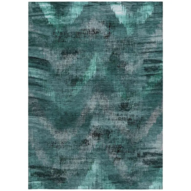 8' X 10' Fern Green And Emerald Abstract Washable Indoor Outdoor Area Rug