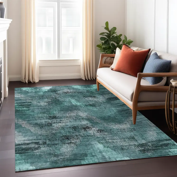 8' X 10' Fern Green And Emerald Abstract Washable Indoor Outdoor Area Rug