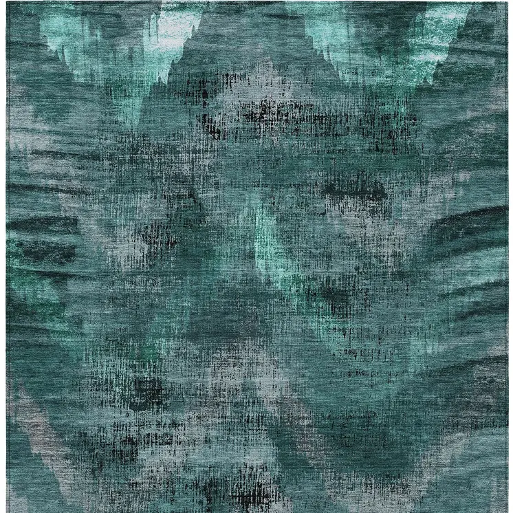9' X 12' Fern Green And Emerald Abstract Washable Indoor Outdoor Area Rug