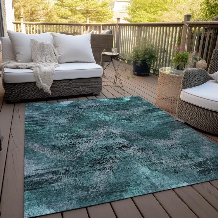 9' X 12' Fern Green And Emerald Abstract Washable Indoor Outdoor Area Rug