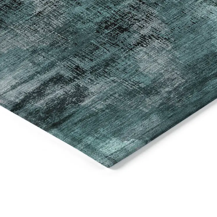 9' X 12' Fern Green And Emerald Abstract Washable Indoor Outdoor Area Rug