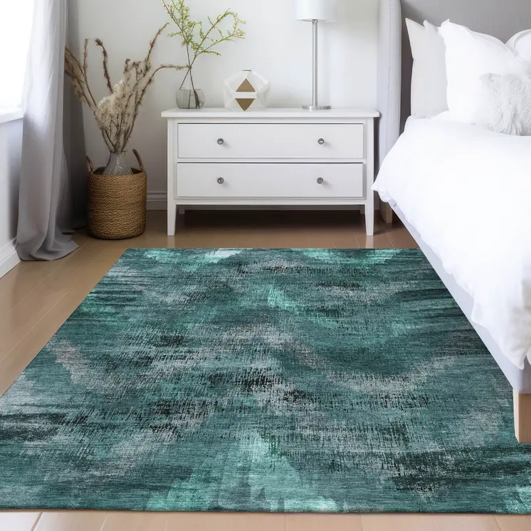 9' X 12' Fern Green And Emerald Abstract Washable Indoor Outdoor Area Rug