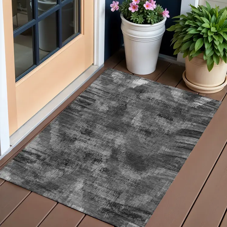 3' X 5' Gray Charcoal And Silver Abstract Washable Indoor Outdoor Area Rug
