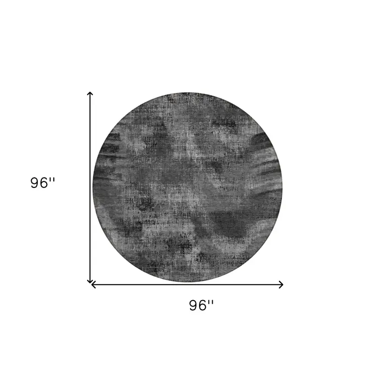 8' Gray Charcoal And Silver Round Abstract Washable Indoor Outdoor Area Rug