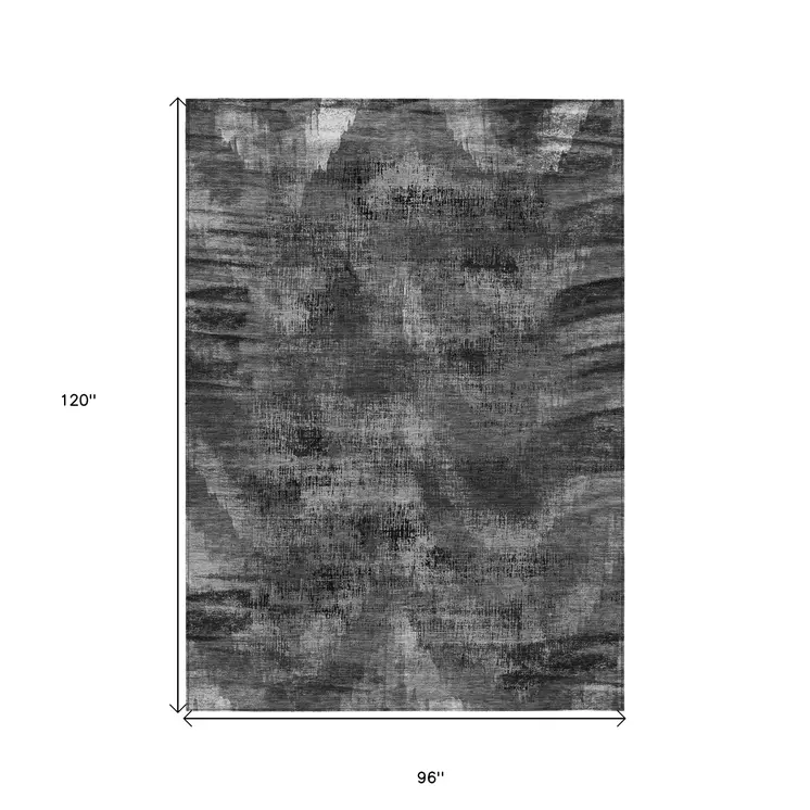8' X 10' Gray Charcoal And Silver Abstract Washable Indoor Outdoor Area Rug
