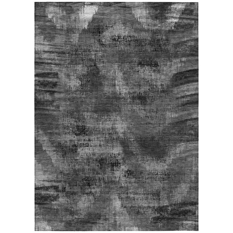 8' X 10' Gray Charcoal And Silver Abstract Washable Indoor Outdoor Area Rug