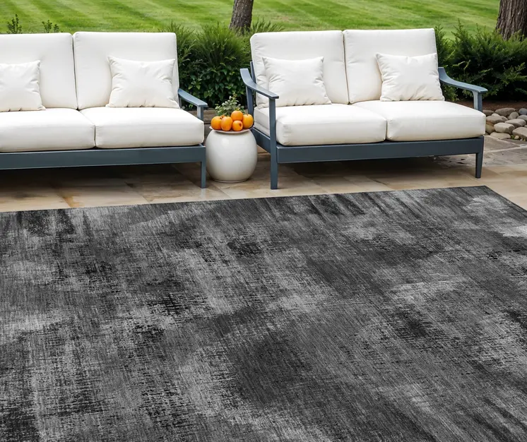 9' X 12' Gray Charcoal And Silver Abstract Washable Indoor Outdoor Area Rug