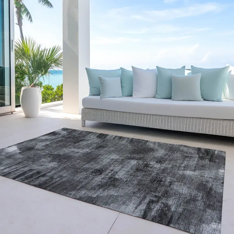 9' X 12' Gray Charcoal And Silver Abstract Washable Indoor Outdoor Area Rug